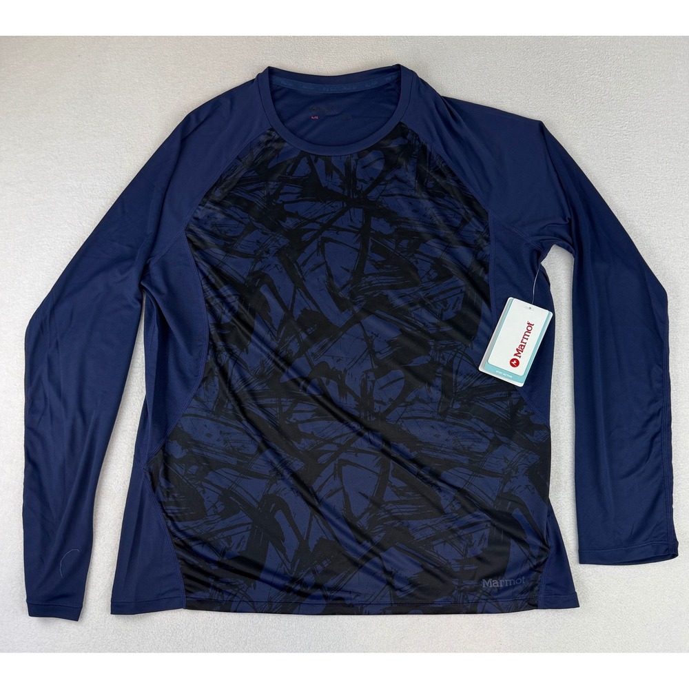 Marmot Crystal LS Top‎ Womens XL Arctic Navy Race Line UPF 50 Q46410 NWT